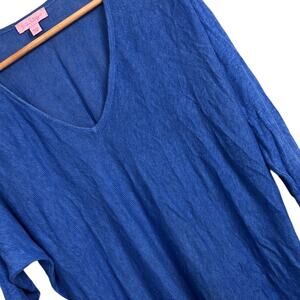 Lilly Pulitzer Women's M/L Sweater 100% Linen Tunic V-Neck Coastal Resort Preppy